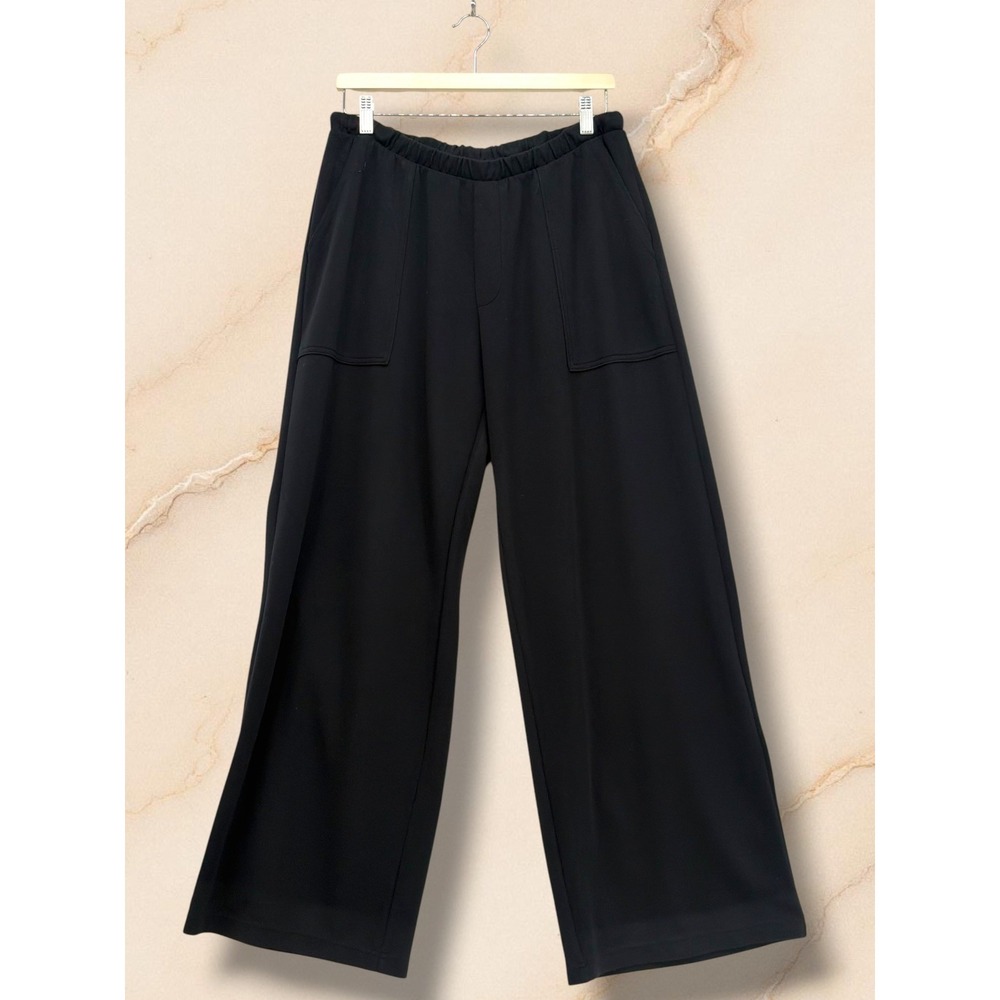 A New Day Black Elastic Waist Wide Leg Patch Pocket Pants Size L